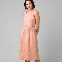 New Womens NWT PrAna M Sun Drifter Dress Peach Apple Blossom Leaves Pockets Zip - $166.32