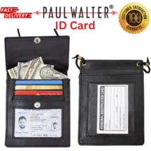 Pure Genuine Leather Black ID Card, Name Pouch with Neck Strap for Men W... - £7.91 GBP