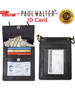 Pure Genuine Leather Black ID Card, Name Pouch with Neck Strap for Men W... - $9.90