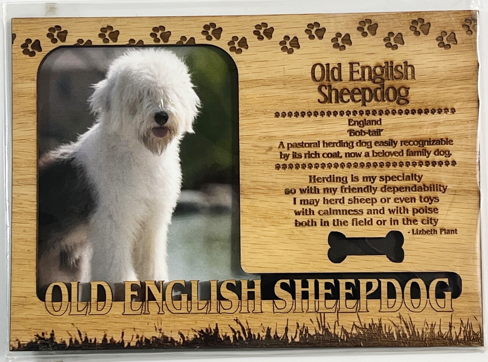 OLD ENGLISH SHEEPDOG Dog Profile Laser Engraved Wood Picture Frame Magnet - $9.90