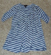 Womens Shirt Ab Studio Blue White Striped Short Sleeve Layered Front Top-size M - £12.51 GBP