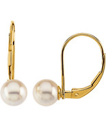 14K Yellow Gold 6mm Akoya Cultured Pearl Leverback Earrings - $396.26 CAD