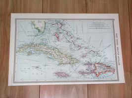 1908 ANTIQUE MAP OF FLORIDA CARIBBEAN WEST INDIES BAHAMAS CUBA HAITI DOM... - £22.55 GBP