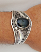 Moroccan Bracelet Silver Cuff Vintage Berber Tribal Ethnic Jewelry Bangle Africa - £64.46 GBP