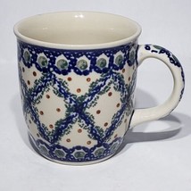 Boleslawiec Polish Pottery Blue Lattice Peacock 12 oz Coffee Mug Handmad... - $15.95