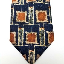 Ermenegildo Zegna Men&#39;s Tie Navy Blue Copper Square Theme Silk Necktie I... - $34.87