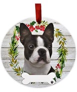 Boston Terrier Dog Wreath Ornament Personalizable Christmas Holiday Deco... - $19.16 CAD