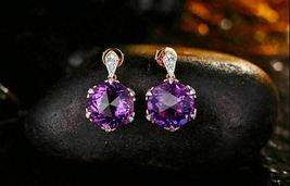 2.85Ct Round Cut Amethyst &amp; Diamond Drop/Dangle Earrings 14K Rose Gold Over Gift - £73.35 GBP