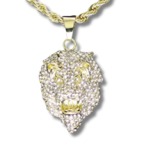 Mens Iced Cz Mighty Lion Pendant 14k Gold or Silver Plated 24&quot; Necklace Hip Hop - £7.79 GBP