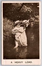 RPPC Children Wading in Creek A Heavy Load Bamforth Life Model DB Postcard H15 - £3.12 GBP