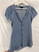 Sanctuary Blue Chambray Ruffle Sleeve Polka Dots Boho Romantic Rustic Small - £19.50 GBP