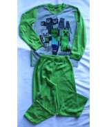 Minecraft Enemy Mob Gang Creeper, Zombie Boy&#39;s Flannel Pajama Set Size 6/7 - £7.45 GBP