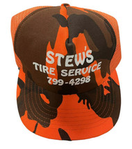 Orange Camouflage Hunting Snapback Trucker Hat  Stews Tire Shop Pennsylvania Usa - £9.91 GBP