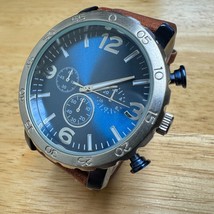 Stylish FMD Quartz Watch Men Silver Blue Faux Leather Japan Movt New Battery - £17.51 GBP