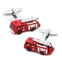 Fire Truck Cufflinks Red Enamel Engine W Gift Bag Fireman Fire F Ighter Wedding - £12.00 GBP