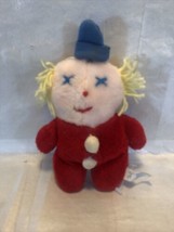 Vintage Eden Toys Vintage 8&quot; Plush Clown Red Blue Polka Dot Rattle Baby - £19.71 GBP