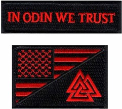 Odin We Trust USA Flag Valknut Viking Patch [2PC Bundle -Iron on Sew on -Red/Blk - £10.38 GBP