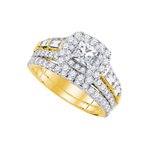14kt Yellow Gold Princess Diamond Halo Bridal Wedding Engagement Ring Set 2 Ctw - £2,956.81 GBP