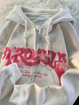 Women Retro Embroidery Hoodies Zip Up Long Sleeve Coats Y2kHooded Sweatshirts   - £30.81 GBP