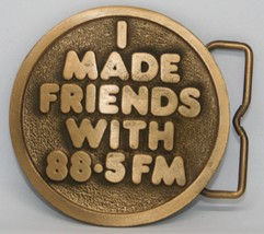 Vintage WAMU Radio I Made Friends With 88.5 FM Brass Belt Buckle Washing... - $69.29
