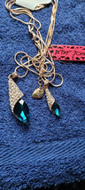 New Betsey Johnson Necklace Teal Rhinestone Double Drop Necklace Decorat... - $24.99