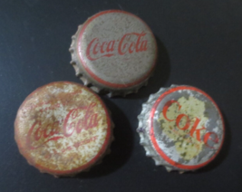 3 Coca-Cola  Bottle Caps with cork backs Lots of wear - $0.99