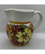 Floral Design Hand Painted Pitcher  -vintage Made In Italy. 6.5”Tall - £16.61 GBP