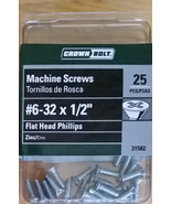 25-Pc Machine Screws #6-32 x 1/2&quot; Phillips Flat Head Zinc Crown Bolt 31582 - £5.08 GBP