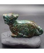 Ancienne Amulette Pendentif Pierre Chrysocola Tibet Mystique Animal Scul... - $87.78 CAD