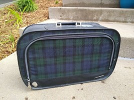 Vintage Grasshopper green Suitcase Green Tartan Plaid Soft Side Luggage 21x13x7. - $36.59