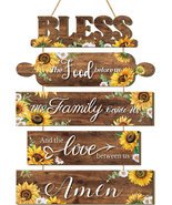 Sunflower Kitchen Wall Decor Bless the Food before Us Sign Farmhouse Woo... - $13.11