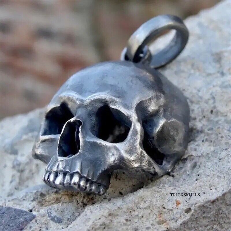 Dark Silver Classic Skull 316 Stainless Pendant & 50cm Black Round Box Chain