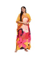 Floral Printed Yellow Polyester Plus Size Kaftan Dress for Women - £13.42 GBP