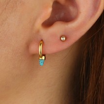 real 925 silver turquoises white opal paved earring jewelry Gold Filled mini spi - £17.25 GBP