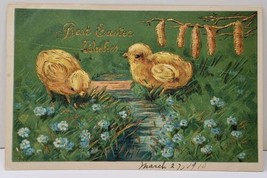 Best Easter Wishes Darling Chicks Flowers Stream Gold Gilded 1910 Postcard A10 - £5.46 GBP