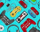 Cotton Gaming Zone Video Game Controllers Games Fabric Print by the Yard... - $12.95