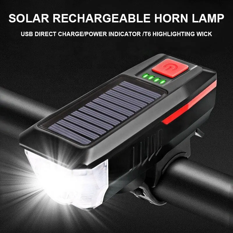 Solar Bicycle Light USB Rechargeable Power Display MTB Mountain Road Bike Front - £10.28 GBP