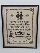 Antique Framed Needlepoint Married Couple Happy Eternal Love Black and White 15&quot; - £73.26 GBP