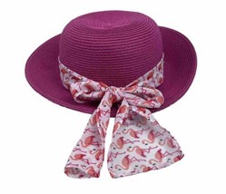 Caribbean Joe Pink White Flamingos Straw Beach Sun Hat  Lightweight - £15.77 GBP