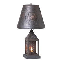 Valley Forge Table Lamp 2 Light Candle Punched Tin Metal Shade Kettle Black USA - £253.33 GBP