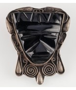 Vintage Azteca Mask in Black Onyx Set IN 900 Silver Brooch 20.7g - $203.80 CAD