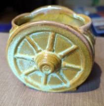 Frankoma Stamped Ada Clay Wagon Wheel Vase 4&quot; X 4&quot; X 3&quot; Green Brown - $19.34