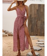 Summer Floral Print Long Dress Women Sexy Backless Bandage Slit Beach Su... - £17.28 GBP