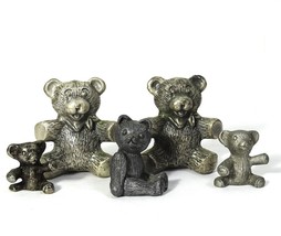 Vintage Lot of 5 Miniature Pewter Teddy Bear Animal Figurines - $23.76
