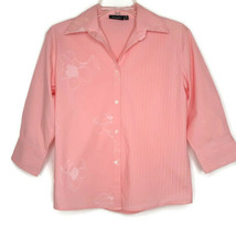 Women&#39;s Blouse Size Medium US Button Front 3/4 Sleeve Pink Floral Stripe - $12.97