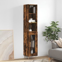 Industrial Rustic Smoked Oak Wooden Tall Narrow Storage Cabinet Glazed Display - £90.51 GBP