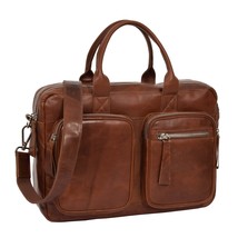 DR280 Men&#39;s Vintage Leather Organizer Briefcase Tan - £125.15 GBP