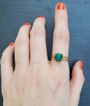 Sterling silver 925 Beautiful unique raw emerald double GemStone engagem... - £66.19 GBP