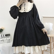 Japanese ita Style Balck Women Dress 2020 Autumn Kawaii Puff Sleeve Loose Vintag - £84.97 GBP