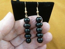 (EE-471-L) 8mm smooth round Black onyx Brazil gemstone dangle gold wire earrings - £10.94 GBP